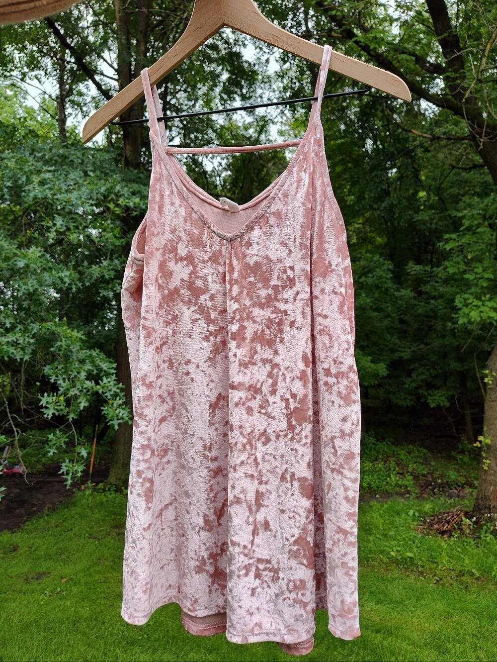 Pink Blush Crushed Velvet Tank Top Spaghetti Strap Bar Back Boxy Flowy Maternity